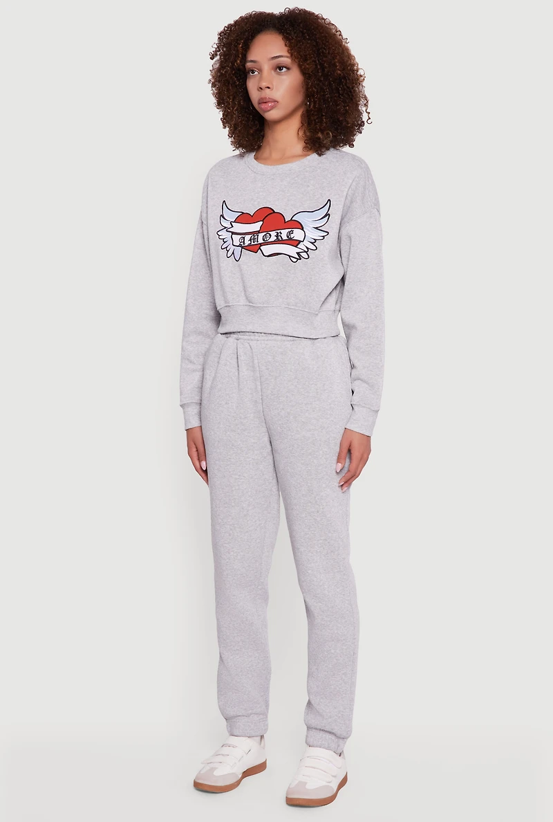 Graphic Print Fleece Lined Pullover Sweatshirt