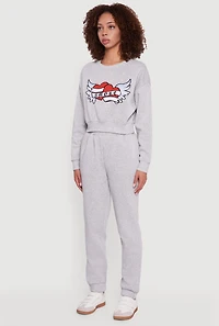 Graphic Print Fleece Lined Pullover Sweatshirt