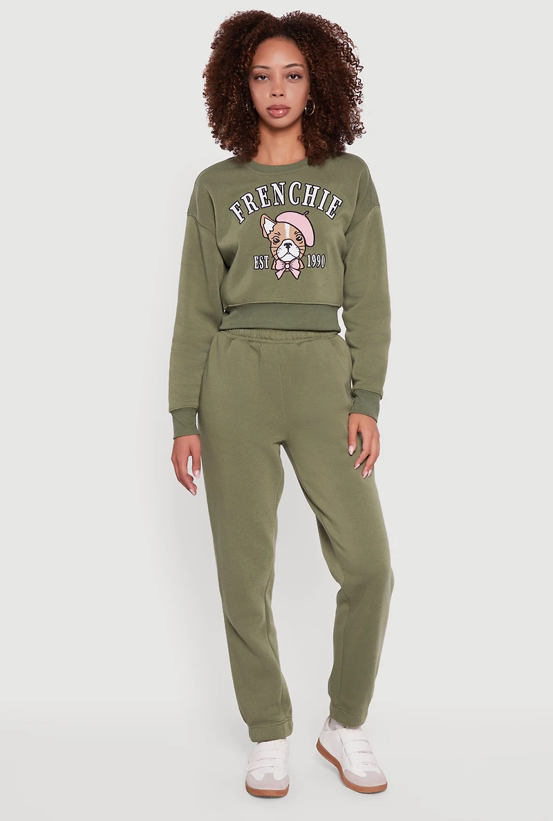Womens Graphic Print Fleece Lined Pullover Sweatshirt, Green, Size L