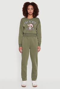 Womens Graphic Print Fleece Lined Pullover Sweatshirt,