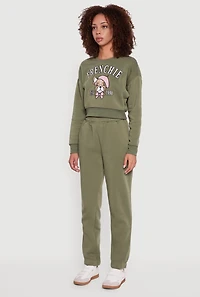 Graphic Print Fleece Lined Pullover Sweatshirt