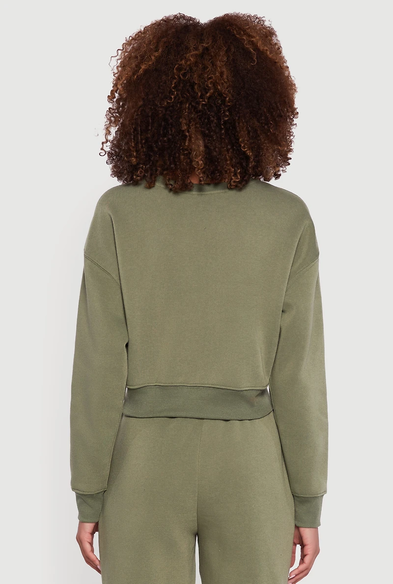 Womens Graphic Print Fleece Lined Pullover Sweatshirt, L