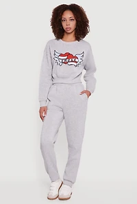 Womens Hidden Drawstring High Waisted Sweatpants, Grey, Size L