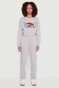 Womens Hidden Drawstring High Waisted Sweatpants, Grey, Size L