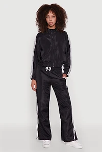 Womens Nylon Bow Varsity Stripe Side Track Pants,