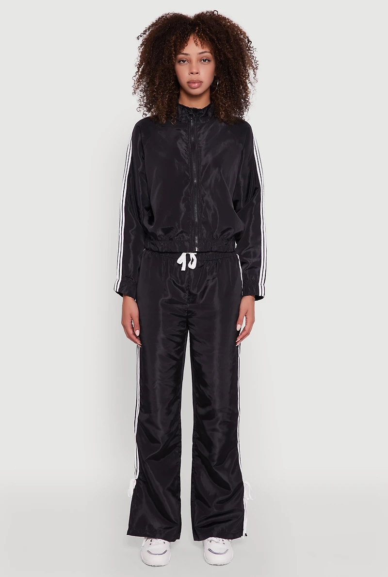 Womens Nylon Bow Varsity Stripe Side Track Pants,