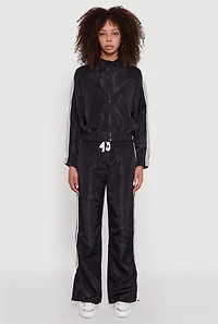 Womens Nylon Bow Varsity Stripe Side Track Pants,