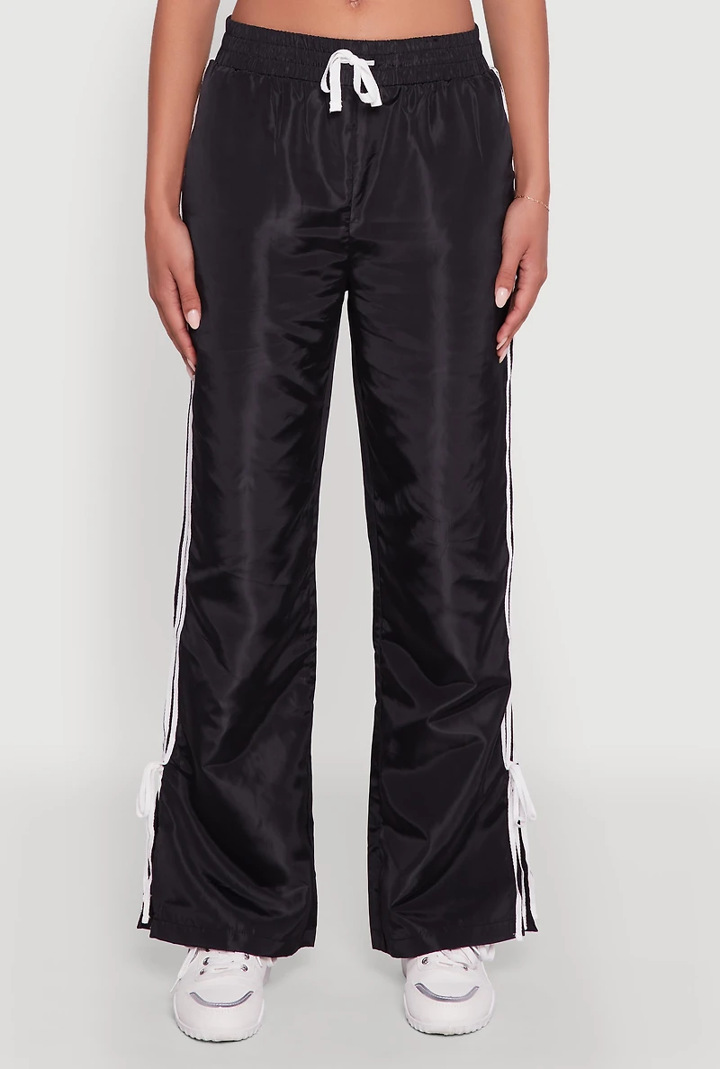 Womens Nylon Bow Varsity Stripe Side Track Pants,