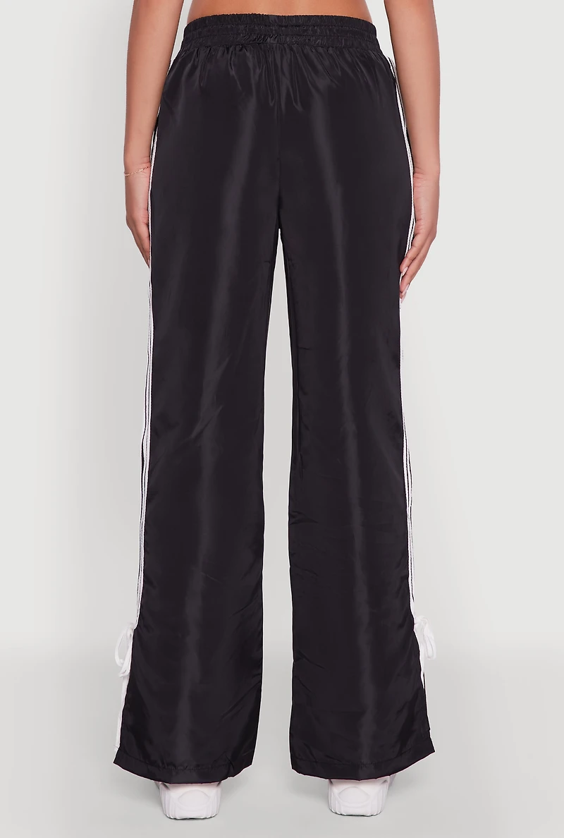 Womens Nylon Bow Varsity Stripe Side Track Pants,