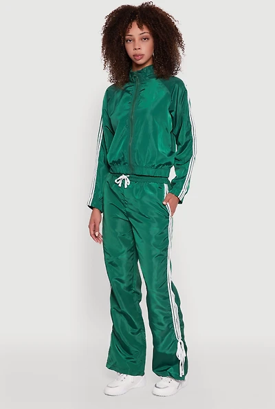 Womens Nylon Bow Varsity Stripe Side Track Pants, Green, Size S