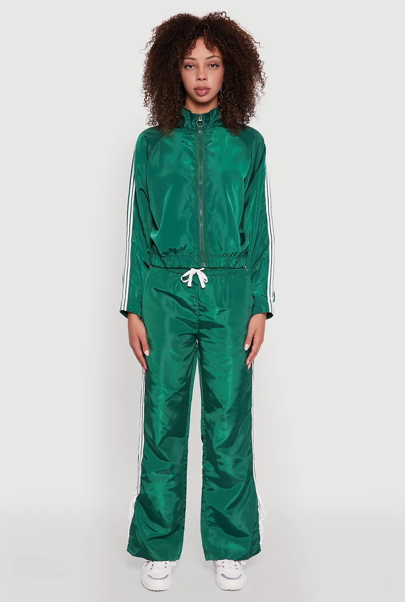 Womens Nylon Bow Varsity Stripe Side Track Pants, Green, Size S