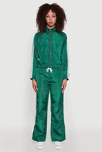 Womens Nylon Bow Varsity Stripe Side Track Pants, Green,