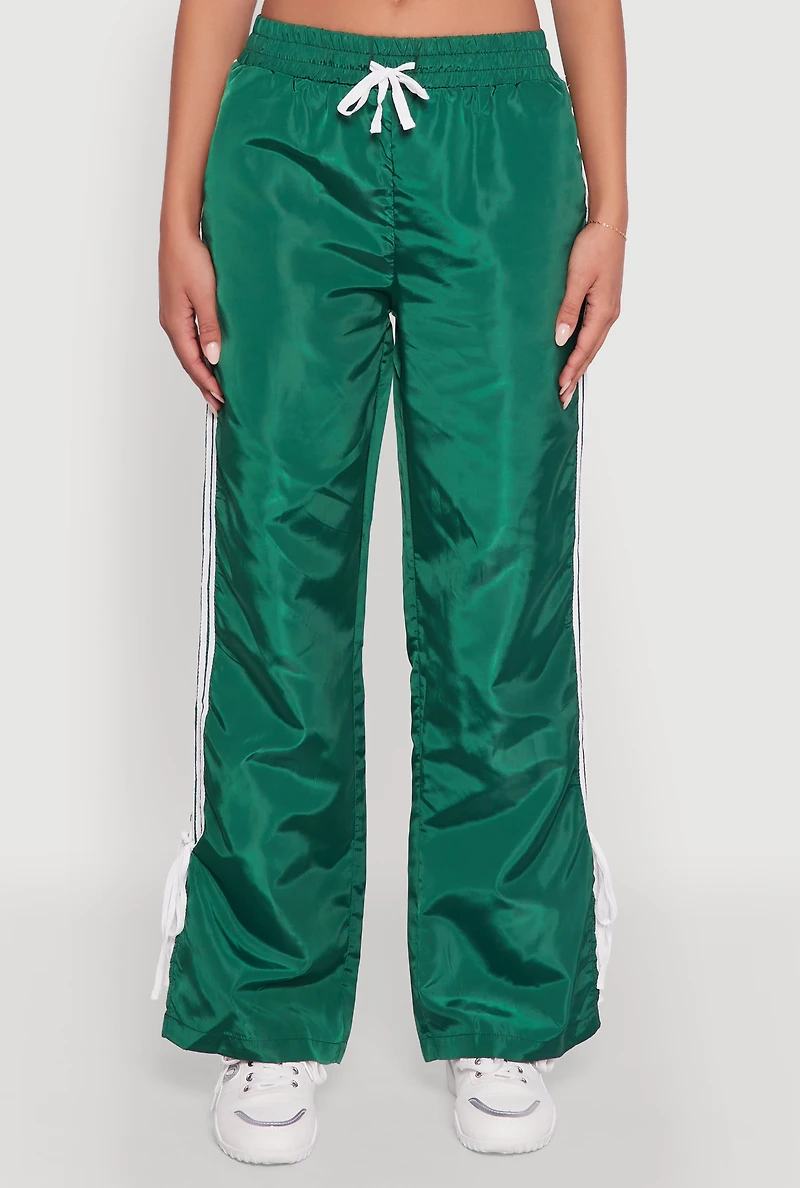 Womens Nylon Bow Varsity Stripe Side Track Pants, Green, Size S