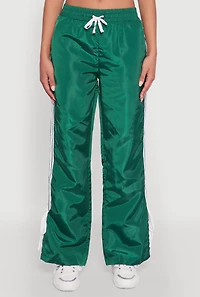 Womens Nylon Bow Varsity Stripe Side Track Pants, Green, Size S