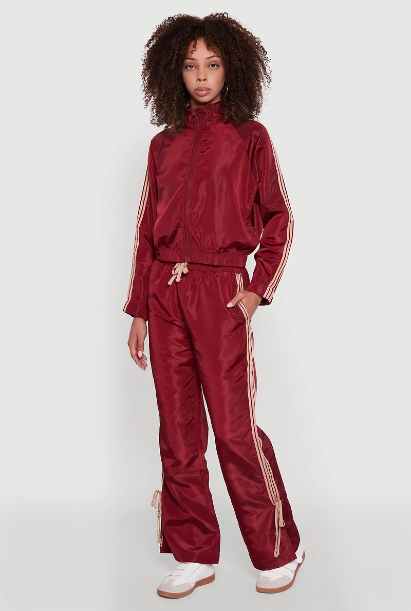 Womens Nylon Bow Varsity Stripe Side Track Pants,