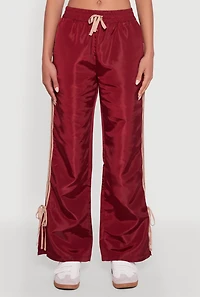 Womens Nylon Bow Varsity Stripe Side Track Pants,