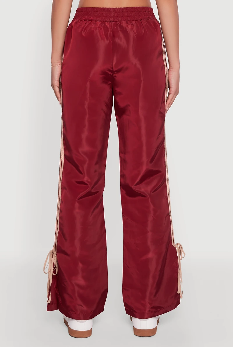 Womens Nylon Bow Varsity Stripe Side Track Pants,