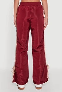 Womens Nylon Bow Varsity Stripe Side Track Pants,
