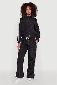 Womens Nylon Varsity Stripe Zip Front Track Jacket,