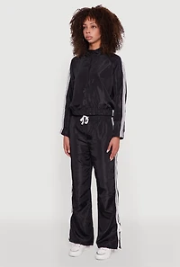Womens Nylon Varsity Stripe Zip Front Track Jacket,
