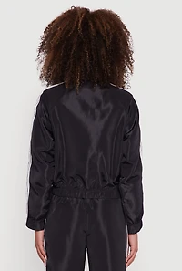 Womens Nylon Varsity Stripe Zip Front Track Jacket,