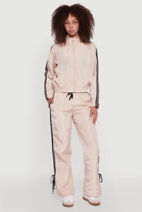 Womens Nylon Varsity Stripe Zip Front Track Jacket,