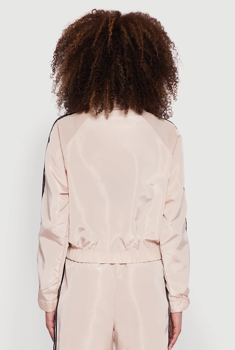 Womens Nylon Varsity Stripe Zip Front Track Jacket, M