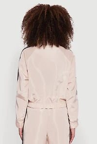 Womens Nylon Varsity Stripe Zip Front Track Jacket, M