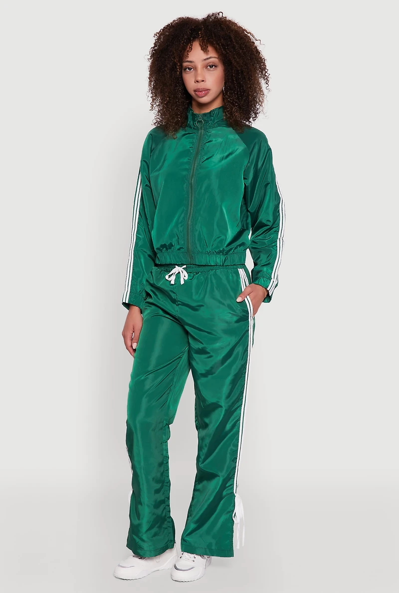 Nylon Varsity Stripe Zip Front Track Jacket