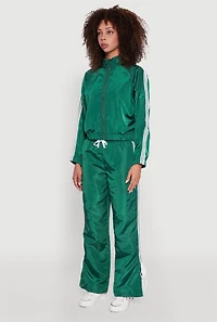 Womens Nylon Varsity Stripe Zip Front Track Jacket, Green, Size S