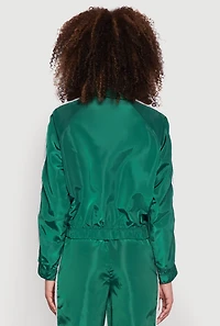 Womens Nylon Varsity Stripe Zip Front Track Jacket, Green, Size S