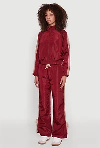 Womens Nylon Varsity Stripe Zip Front Track Jacket, Burgundy, Size S