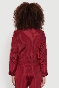 Womens Nylon Varsity Stripe Zip Front Track Jacket, Burgundy, Size S