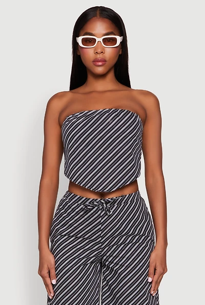 Womens Cropped Pinstripe Tube Top, Grey, Size M