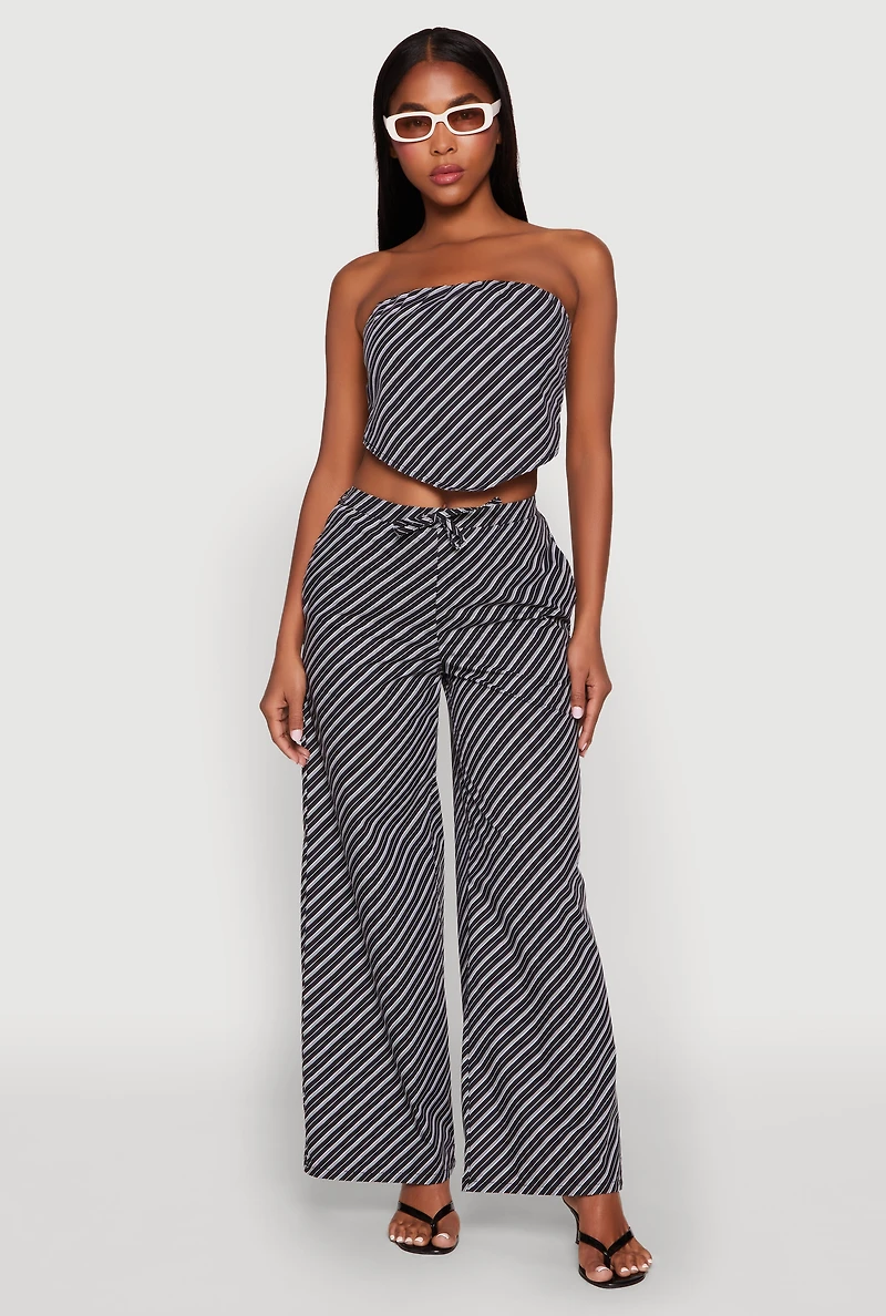 Womens Cropped Pinstripe Tube Top, Grey, Size M