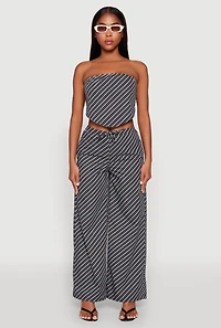 Womens Cropped Pinstripe Tube Top, Grey, Size L