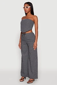 Womens Cropped Pinstripe Tube Top, Grey, Size M