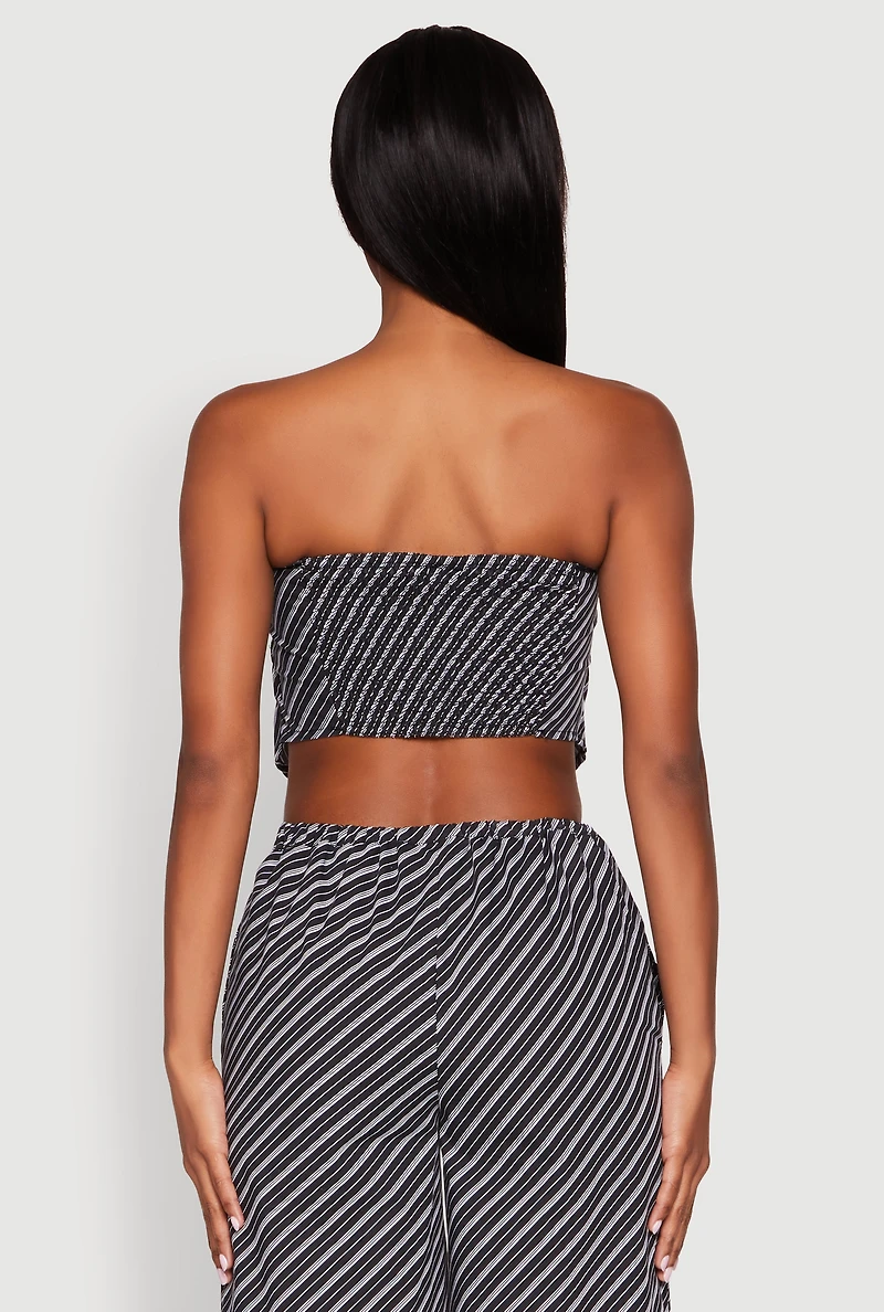 Womens Cropped Pinstripe Tube Top, Grey, Size L
