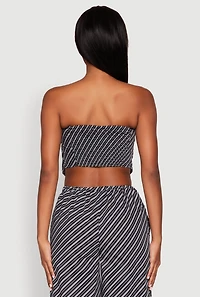 Womens Cropped Pinstripe Tube Top, Grey, Size L