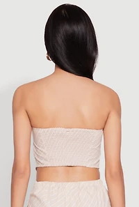 Womens Cropped Pinstripe Tube Top, Beige, Size S