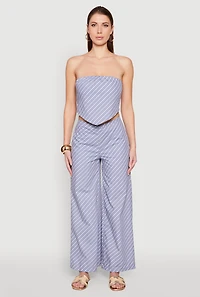 Womens Cropped Pinstripe Tube Top, Blue, Size S