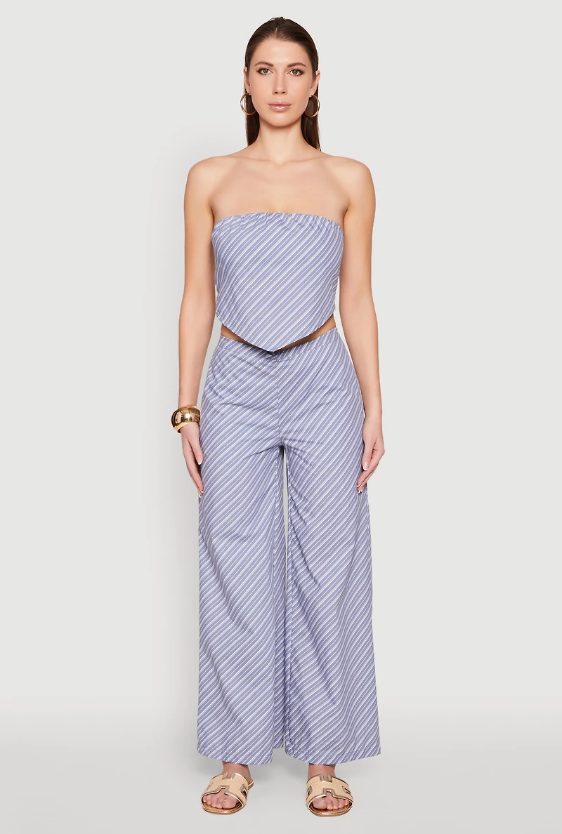 Womens Cropped Pinstripe Tube Top,