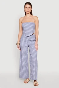Womens Cropped Pinstripe Tube Top, Blue, Size S