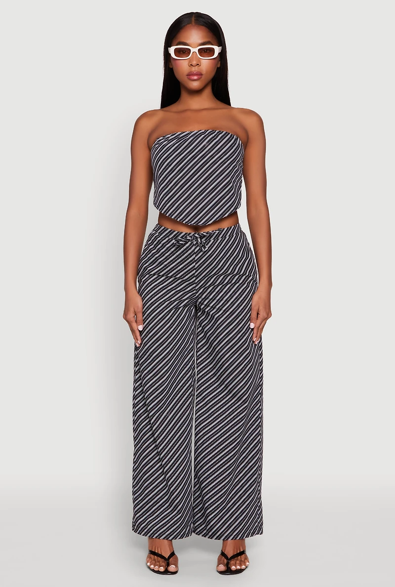 Womens High Waisted Pinstripe Wide Leg Pants, Black, Size S