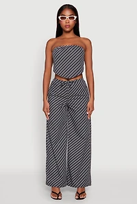 Womens High Waisted Pinstripe Wide Leg Pants, Black, Size S