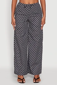 Womens High Waisted Pinstripe Wide Leg Pants, Black, Size S