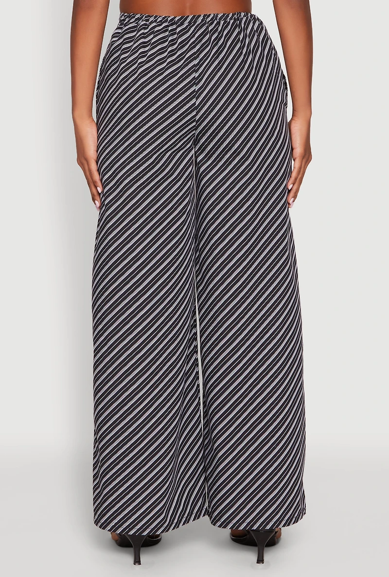 Womens High Waisted Pinstripe Wide Leg Pants, Black, Size S