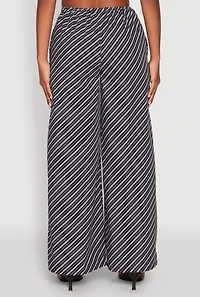 Womens High Waisted Pinstripe Wide Leg Pants, Black, Size S