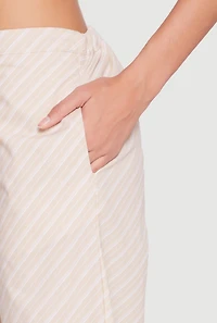 Womens High Waisted Pinstripe Wide Leg Pants, Khaki, Size M