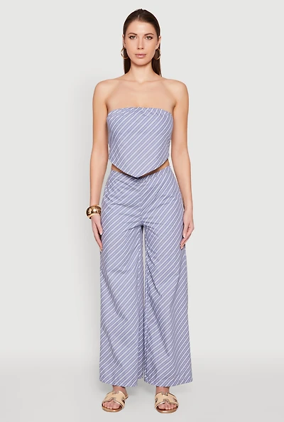 Womens High Waisted Pinstripe Wide Leg Pants,